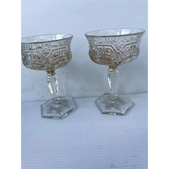 2 Pink Glow Vintage Uranium Etched Depression Glass Goblets - Picture 1 of 12